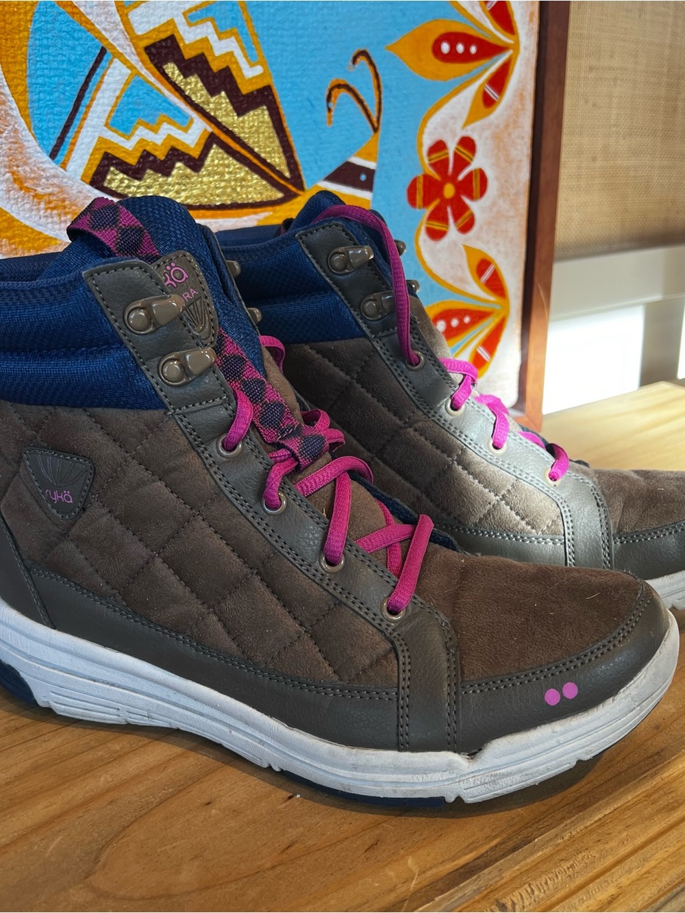 Ryka Women's High-Top Walking Shoes - Brown with Pink Accents
